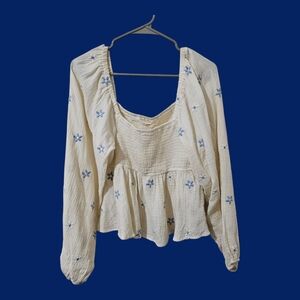 Altar'd States 100% Cotton Smocked Cream Blouse